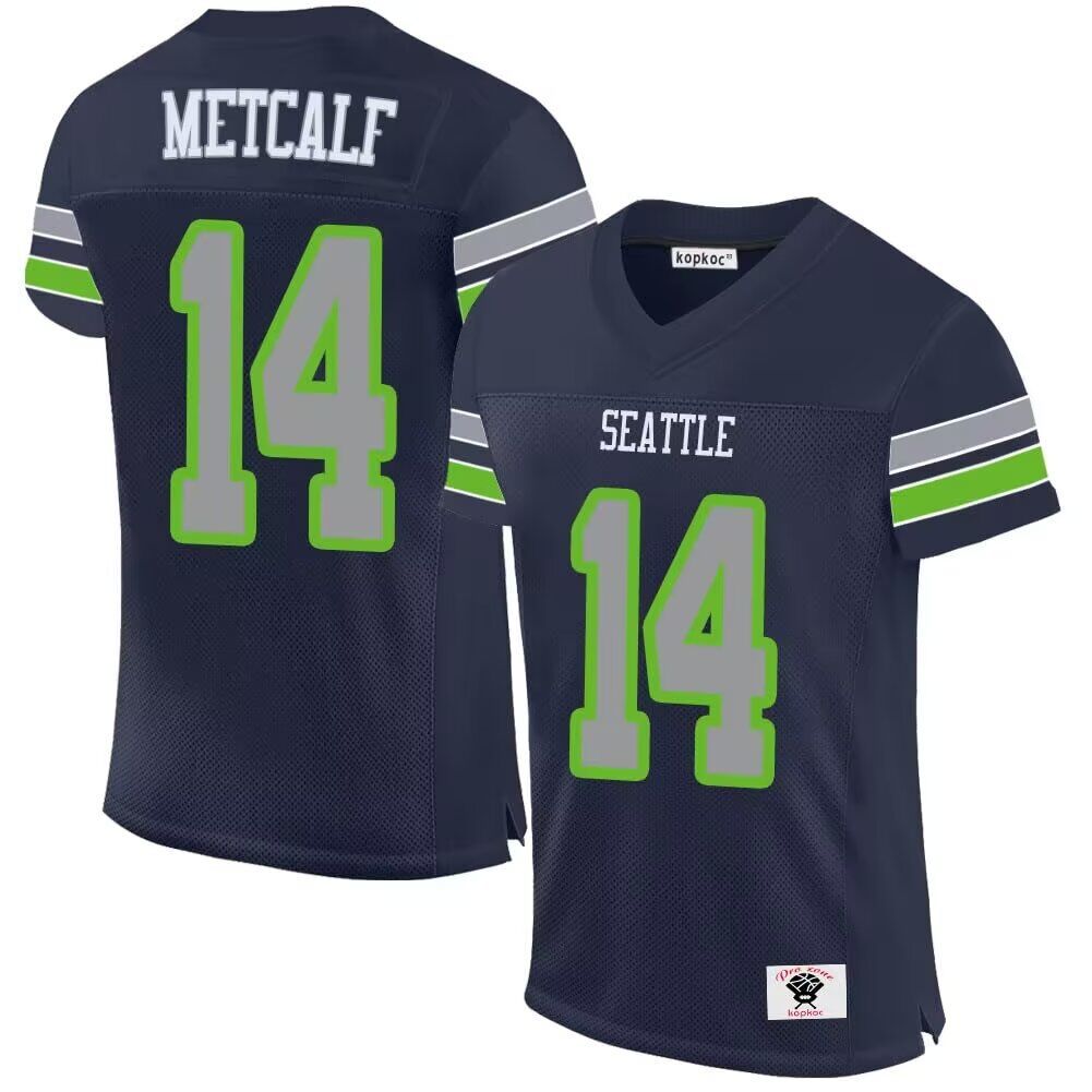 Men Seattle Seahawks 14 Metcalf blue 2024 Nike Game NFL throwback Jersey